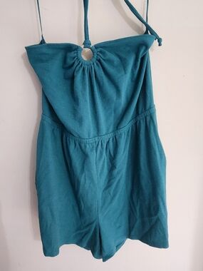 Old Navy Teal Halter Romper with Ring Accent